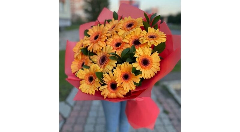 Букет моно герберы с рускусом