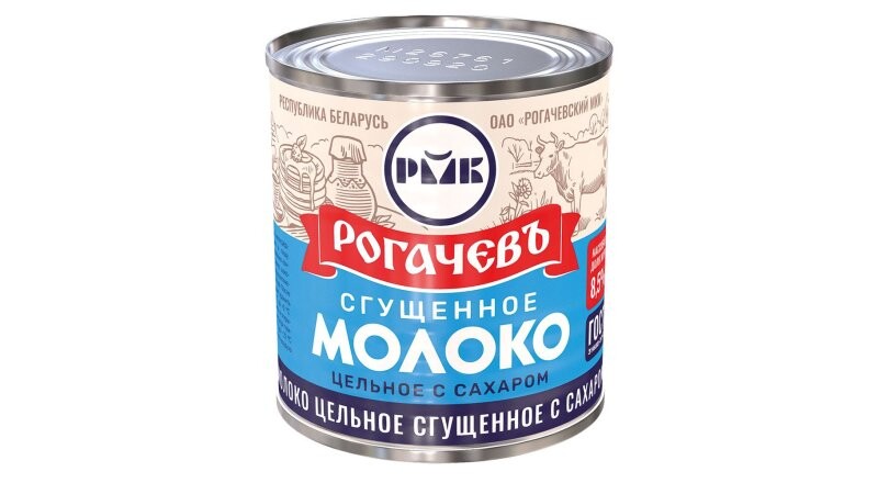 Молоко сгущенное «Рогачевъ» цельное с сахаром, ж/б