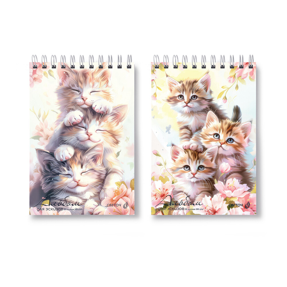 Альбом 20л для эскизов на гребне  Котофейные улыбки  ассорт. СВЕТОЧ