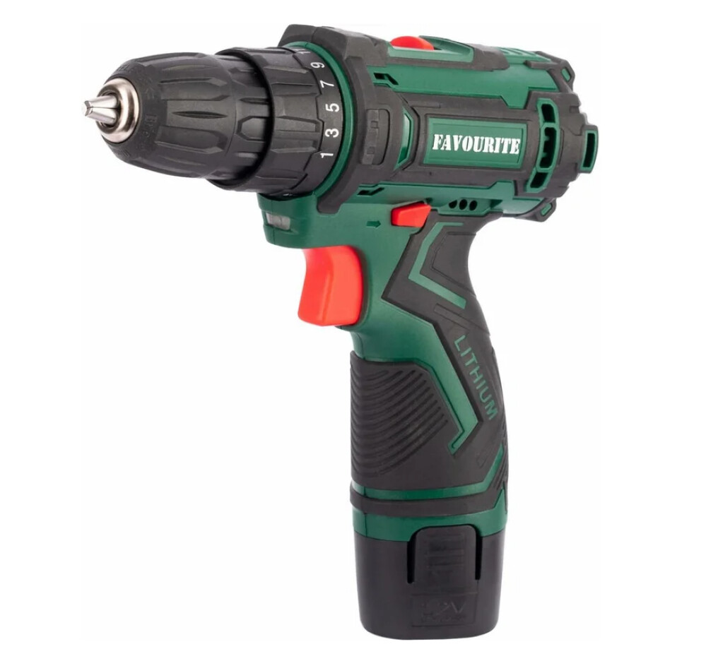 Аккумуляторная дрель-шуруповерт FAVOURITE + набор оснастки DC 1202 PROMO SET