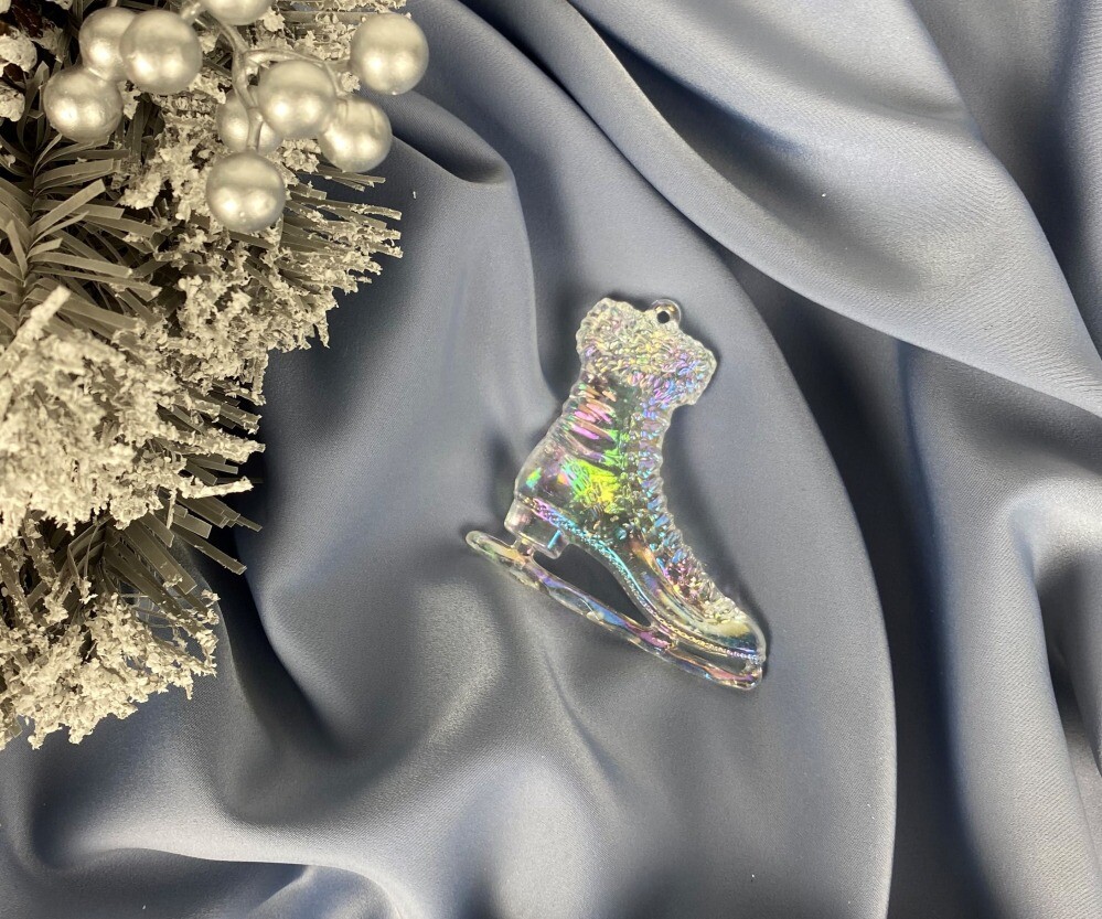 Украшение елочное 7см (уп. 1шт)  Коньки  прозрач. с перламутром