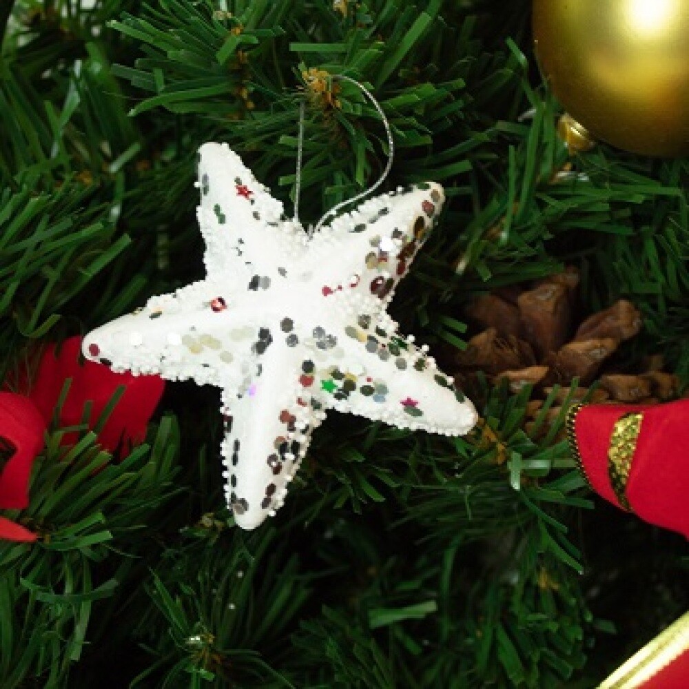 Украшение елочное 8см (уп. 6шт)  Звезда  пайетки зеленый