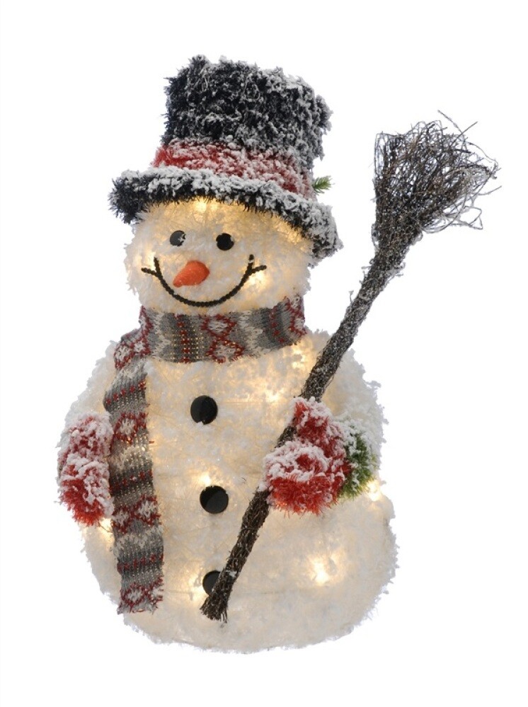 Украшение светодиод.  Мистер Снеговик  50см с имитацией снега белый