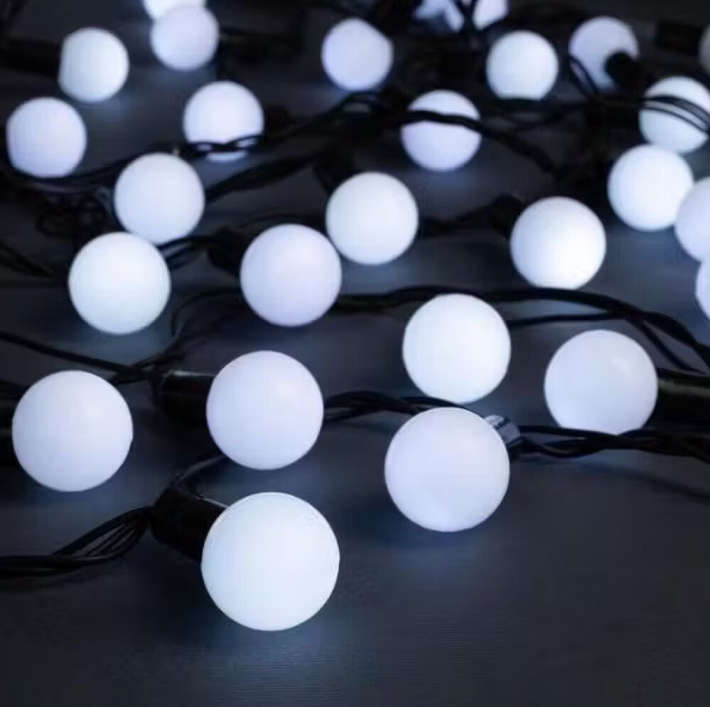Гирлянда  Нить  с насад.  Шар  20 LED, черн. пр-д, б/прогр., холод. белый