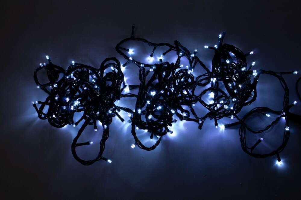 Гирлянда улич.  Нить  200 LED, 10м, чер. пр-д, УМС-вилка, б/прогр. белый   мерц.