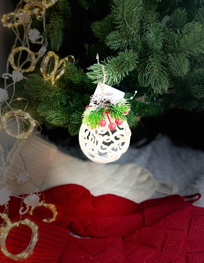 Украшение елочное  Шары  10см (уп. 1шт)  Узоры  пайетки белый