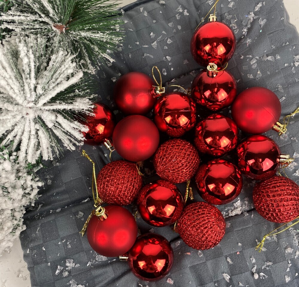 Украшение елочное  Шары  6см (уп. 20шт) сетка/глянец/матовый красный