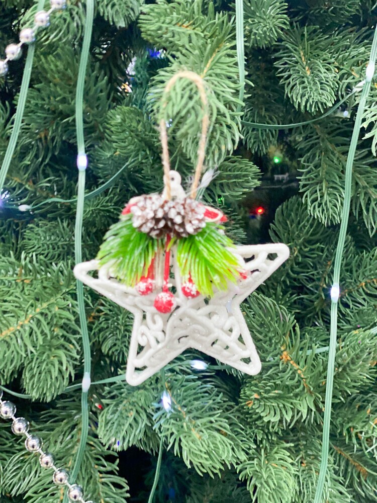 Украшение елочное 11см (уп. 1шт)  Звезда  пайетки белый