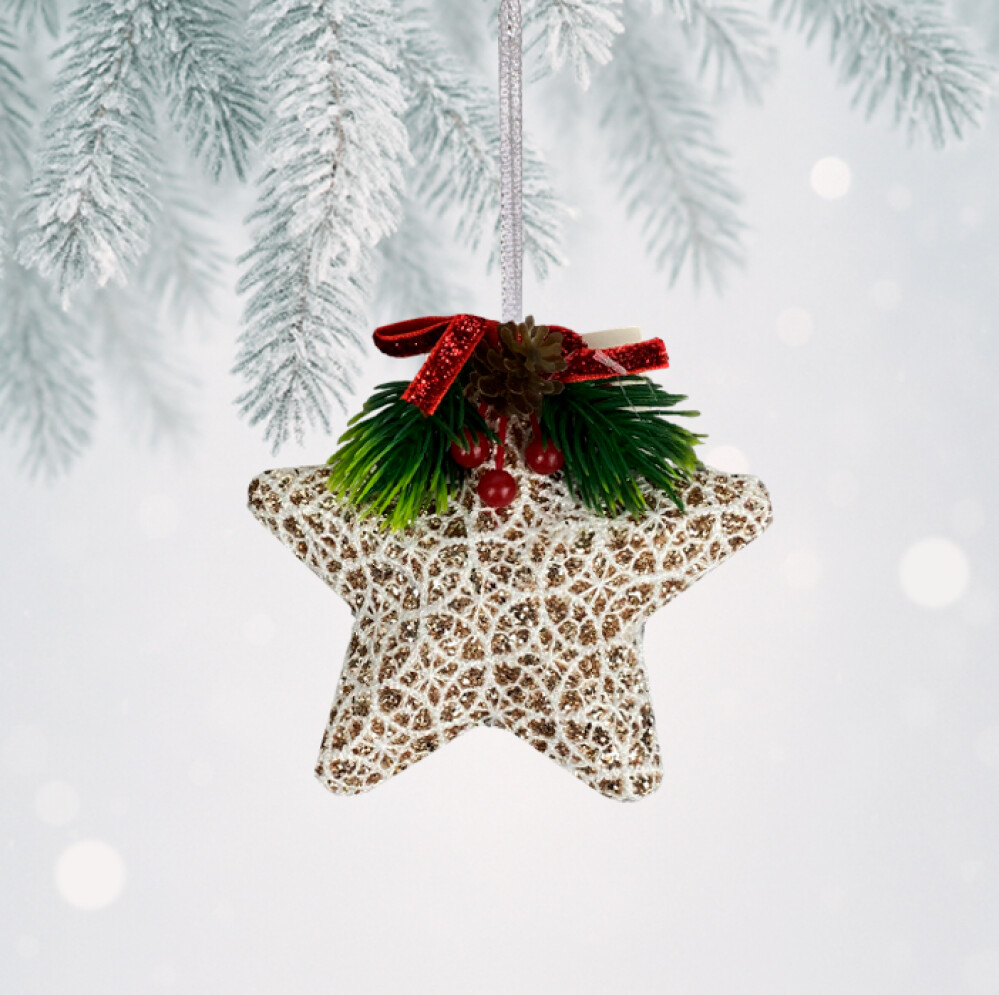 Украшение елочное 12см (уп. 1шт)  Звезда  золото