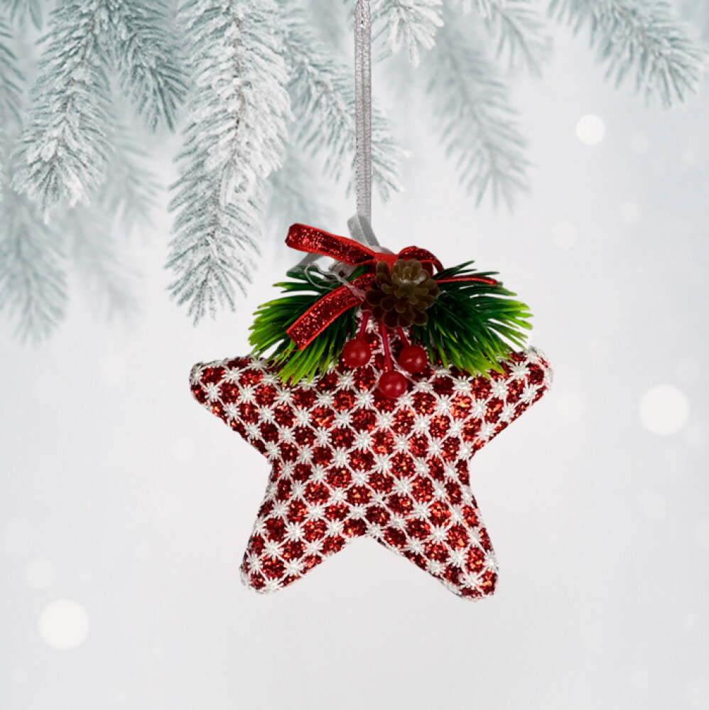 Украшение елочное 12см (уп. 1шт)  Звезда  красный