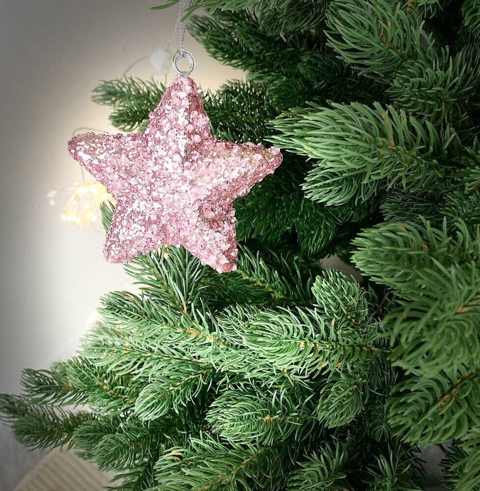 Украшение елочное 12см (уп. 1шт)  Звезда  пайетки розовый