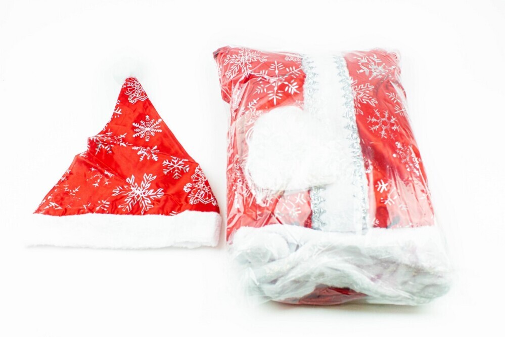 Костюм карнавальный  Дед Мороз  красный (халат, пояс, колпак, борода, мешок) для взр.