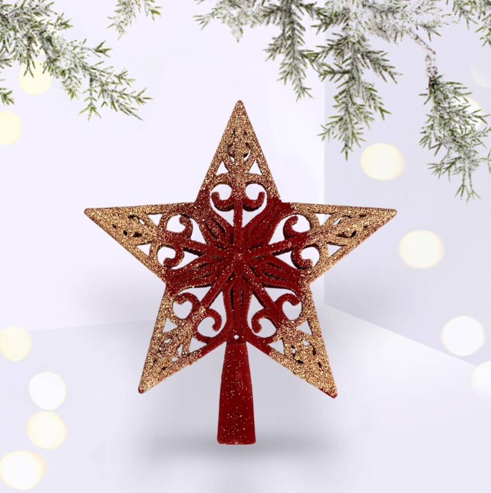 Наконечник для елки 21см  Снежинка  бордо с золотом