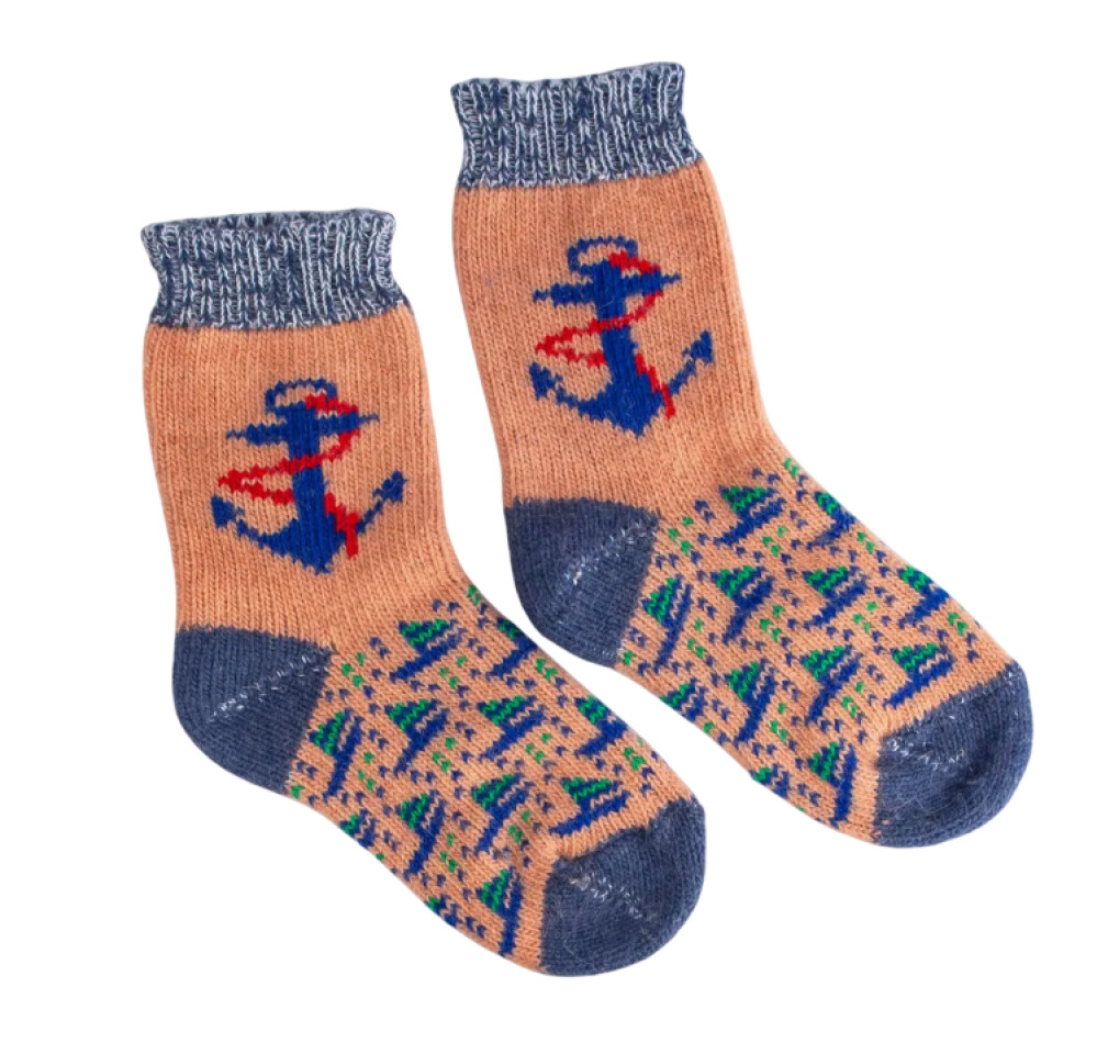 Носки дет. шерсть р.23-25  Якоря  беж. с рис.