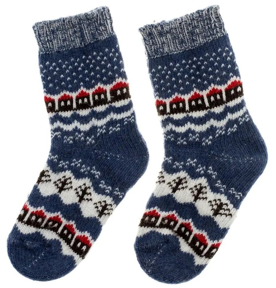 Носки дет. шерсть р.32-34  Зима  синий с рис.