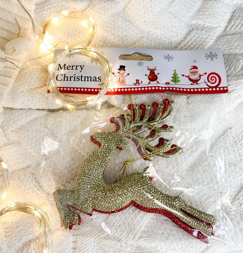 Украшение елочное 12см (уп. 2шт)  Олень  пайетки красн., зол.