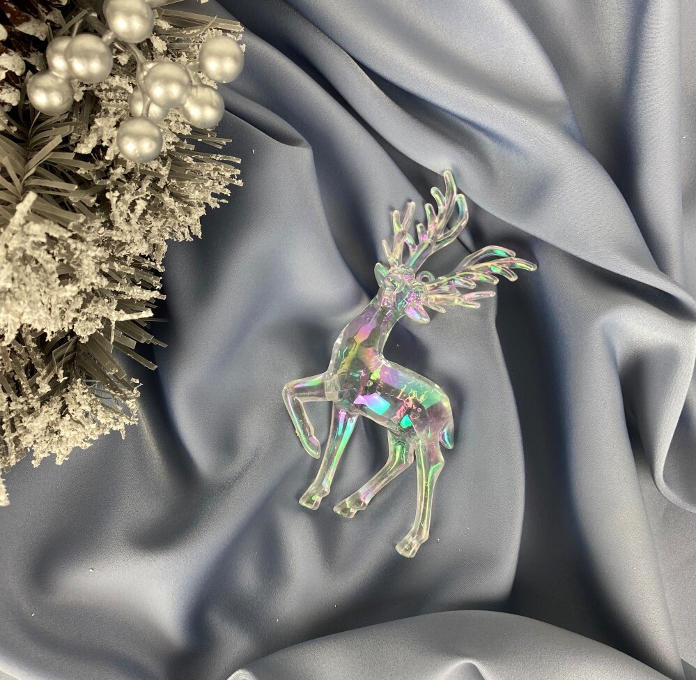 Украшение елочное 14см (уп. 1шт)  Олень  прозрач. с перламутром