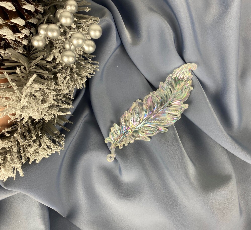 Украшение елочное 14см (уп. 1шт)  Перо  прозрач. с перламутром