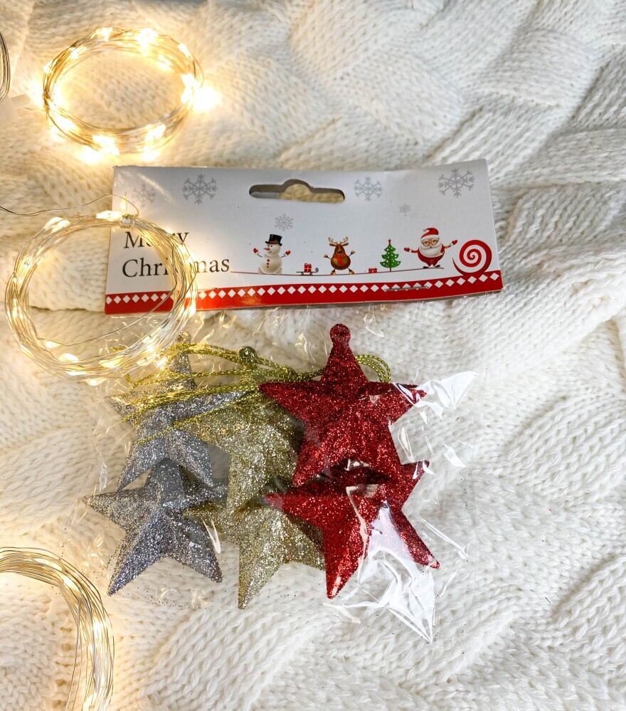 Украшение елочное 5см (уп. 6шт)  Звезда  пайетки разноцвет.