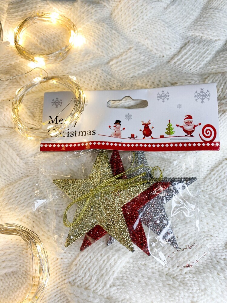 Украшение елочное 7,5см (уп. 3шт)  Звезда  пайетки разноцвет.