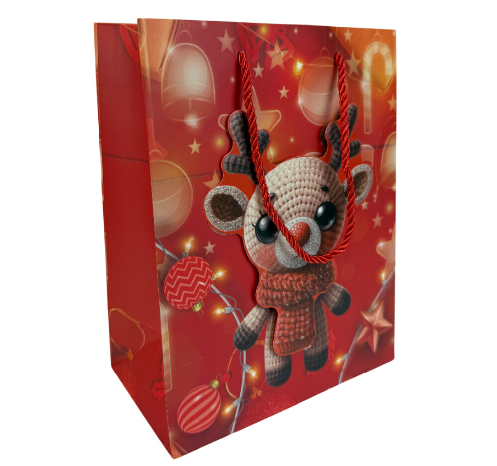 Пакет подарочный бум. НГ 23х18х10см  Новогодний  вязяный ассорт.