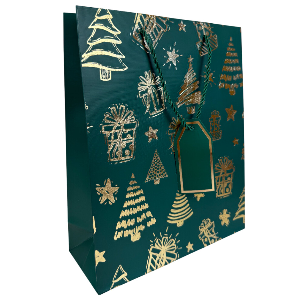 Пакет подарочный бум. НГ 32х26х10см  Новогодний  принт золото ассорт.