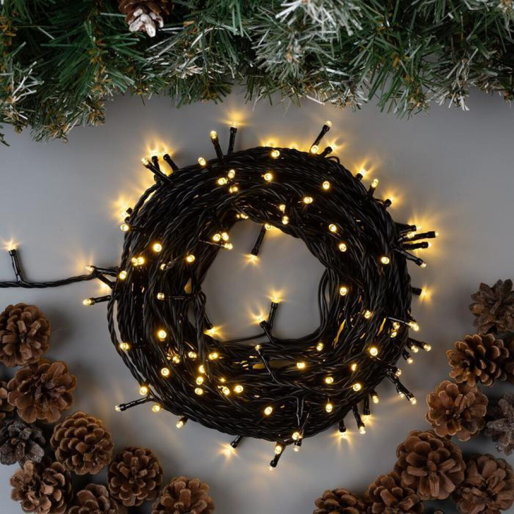 Гирлянда  Нить  100 LED, 9м, чер. пр-д, УМС-вилка, с/прогр. тепл. белый