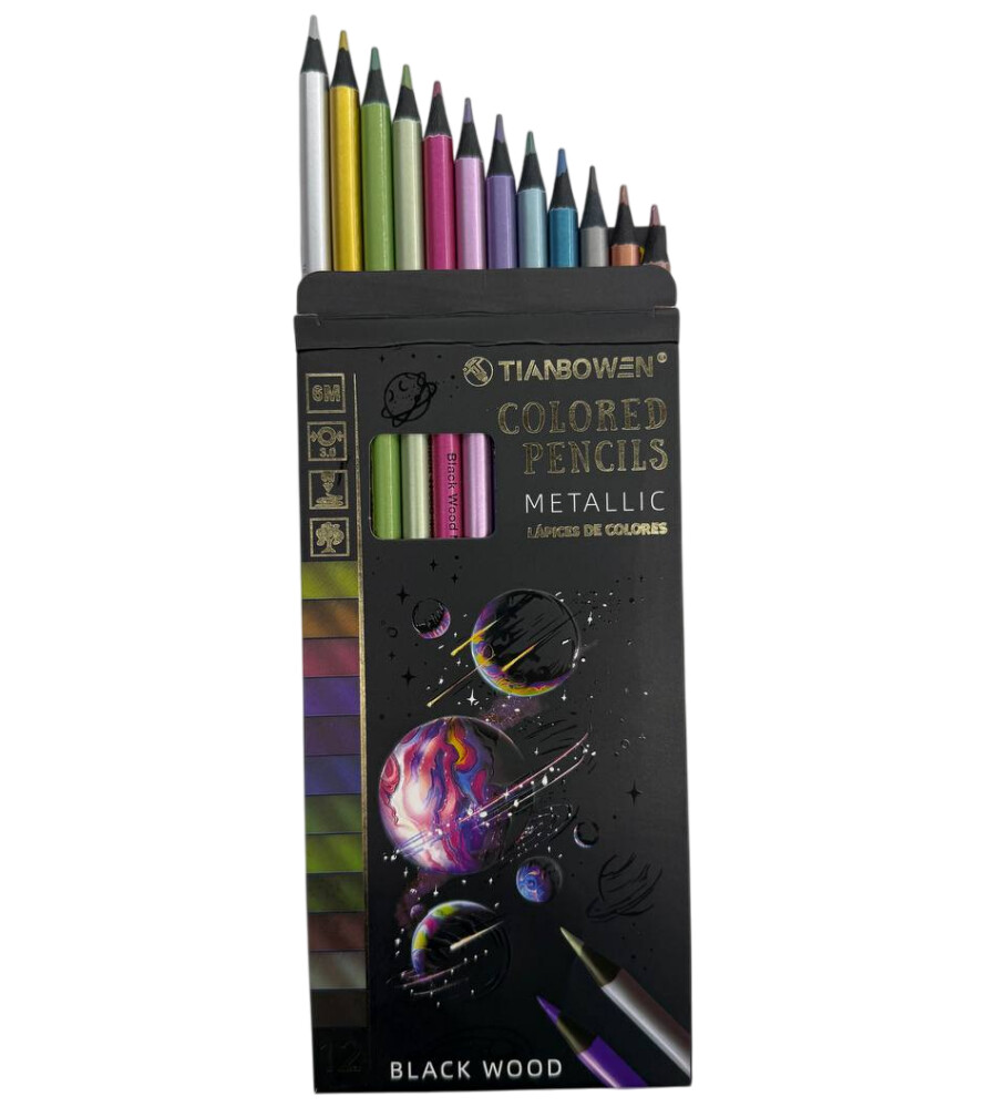 Карандаши 12цв трехгран. дерев.  Планеты  металлик