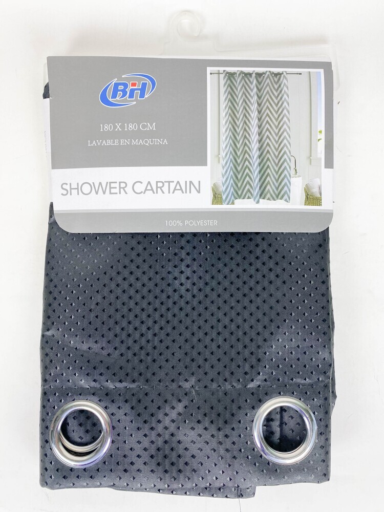 Штора для ванной комнаты полиэстер 180х180см  Ромбы  люверсы черная