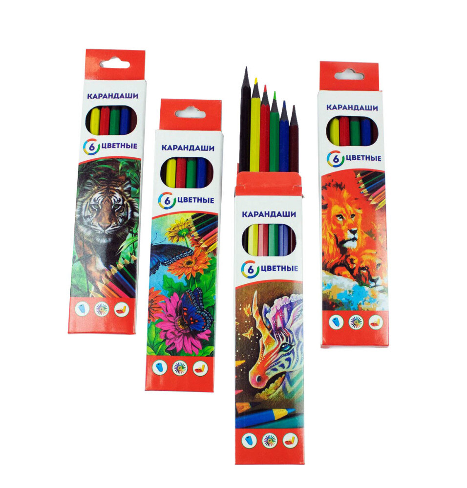 Карандаши 6цв шестигран. пласт. в ассорт. 64-011 /20/480/
