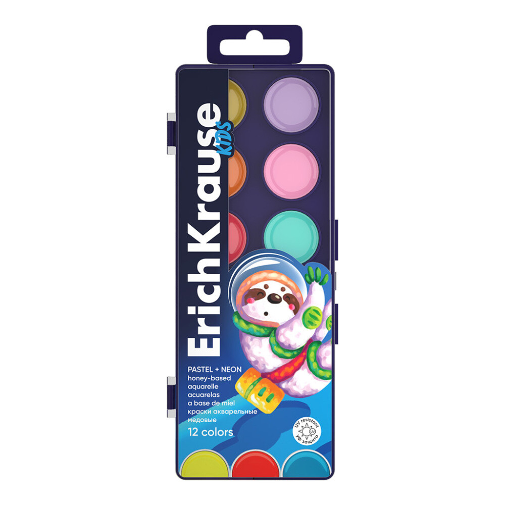 Краски акв. 12цв  Kids Space Animals Neon Pastell  б/к под у ErKr