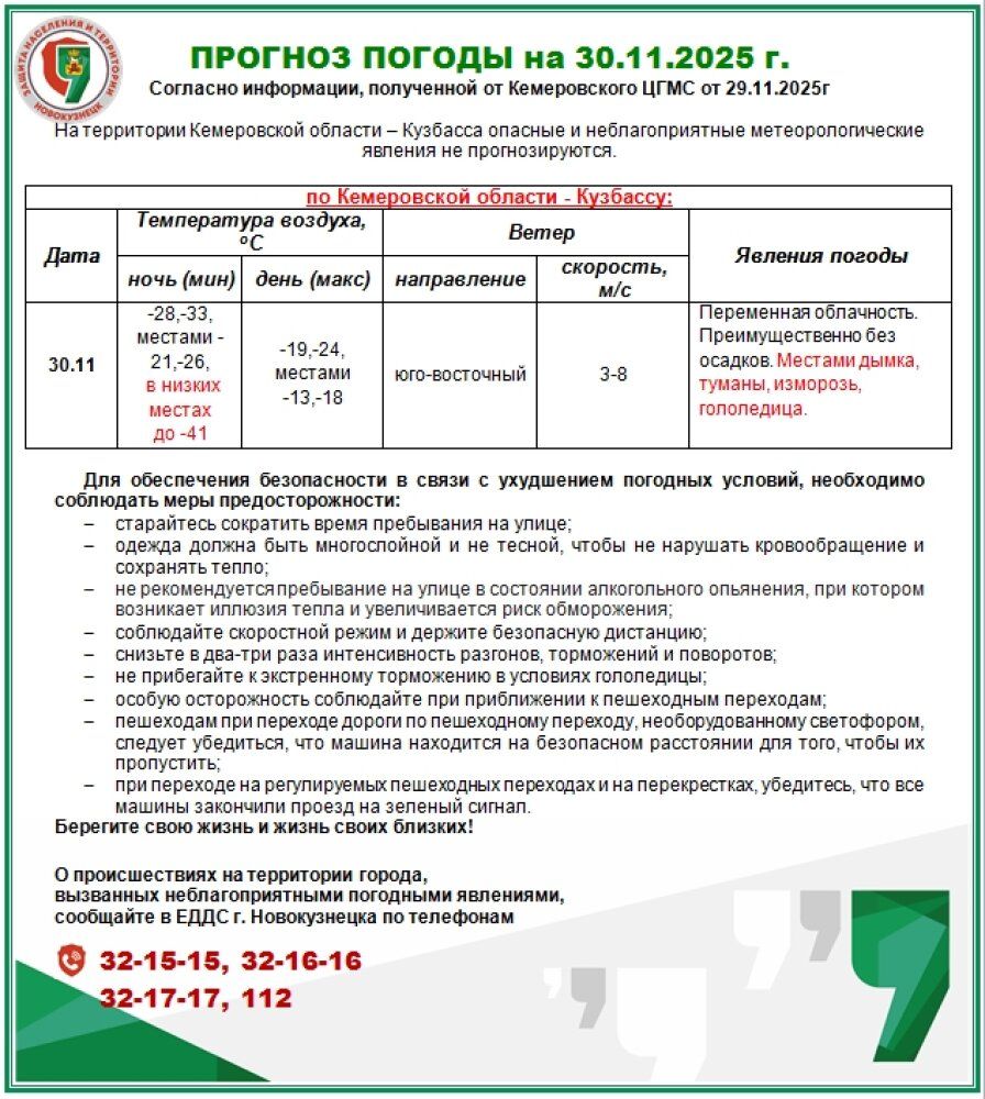 Прогноз возможной погоды на 30 ноября